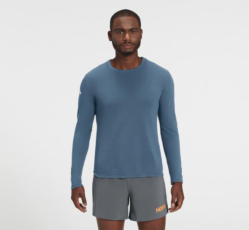 Hoka One One Merino Blend Long Sleeve Homem - Top Turquesa | PT-dHoBQZv